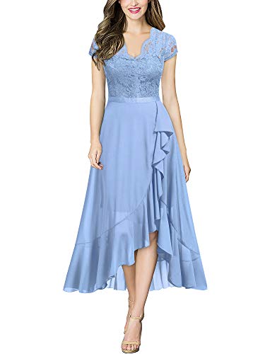 MIUSOL Damen Spitzenkleid Hüfte öffnen Abendkleid Cap Ärmel Cocktailkleid Maxi Partykleid Hellblau 2XL von MIUSOL