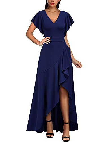 MIUSOL Damen V-Ausschnitt Langes Split Kleid Cocktail Party Abendkleid Navy Blau Gr.L von MIUSOL