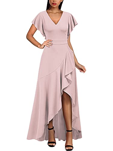 MIUSOL Damen V-Ausschnitt Langes Split Kleid Cocktail Party Abendkleid Rosa Gr.M von MIUSOL