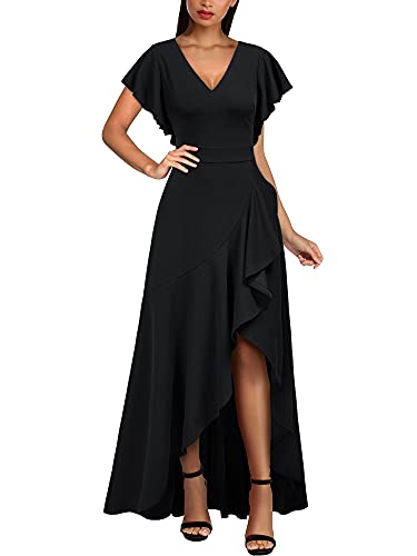 MIUSOL Damen V-Ausschnitt Langes Split Kleid Cocktail Party Abendkleid Schwarz Gr.S von MIUSOL