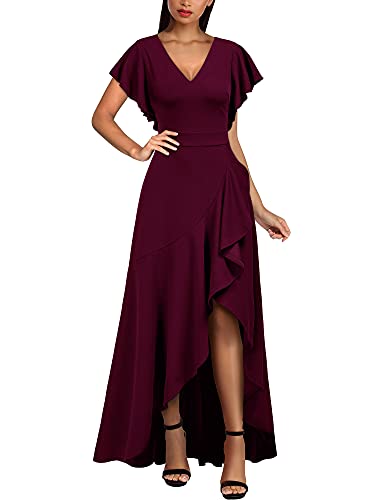 MIUSOL Damen V-Ausschnitt Langes Split Kleid Cocktail Party Abendkleid Weinrot Gr.2XL von MIUSOL