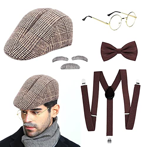 MIVAIUN 1920er Herren Kostüm Zubehör, 20er Jahre Herren, Verkleidung wie Charleston Gatsby, Flapper Great Gatsby Kostüm Accessoires, Mafia Gangster Kostüm Set, 20er Kostüme für Erwachsene (Set H) von MIVAIUN