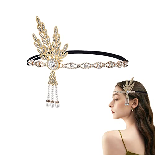 MIVAIUN 1920s Stirnband Damen, Flapper Haarschmuck, Haarbänder,20er jahre Accessoires, Gold, Einheitsgröße, 1920s Stil Flapper Deco, für Gatsby-Thema, Kleiderparty, Hochzeit,Flapper Party (Style 1) von MIVAIUN