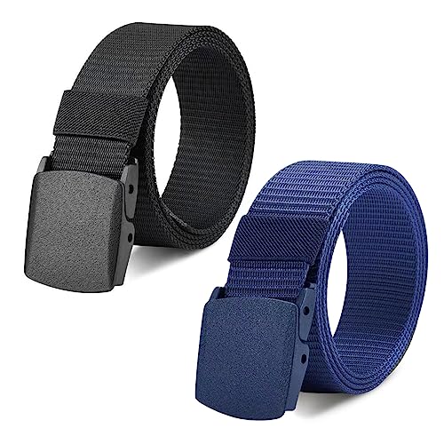 MIVAIUN 2 Stück Gürtel Nylon Canvas Belt Herren Gürtel, 130 cm Verstellbarer Stoff Gürtel, Arbeitsgürtel für Arbeit Reisen, Keine Metallschnalle, Schneller Pass durch die Flughafensicherheit von MIVAIUN