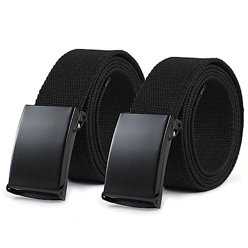 MIVAIUN 2 Stück Gürtel Nylon Canvas Belt Herren Gürtel, 130 cm Verstellbarer Stoff Gürtel, Arbeitsgürtel für Arbeit Reisen, Universal Canvasgürtel Schwarz Business Gürtel mit Metallschließe (Schwarz) von MIVAIUN