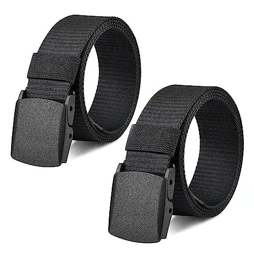 MIVAIUN 2 Stück Gürtel Nylon Canvas Belt Herren Gürtel, 130 cm Verstellbarer Stoff Gürtel Arbeitsgürtel für Arbeit Reisen, Keine Metallschnalle, Schneller Pass durch die Flughafensicherheit (Schwarz) von MIVAIUN