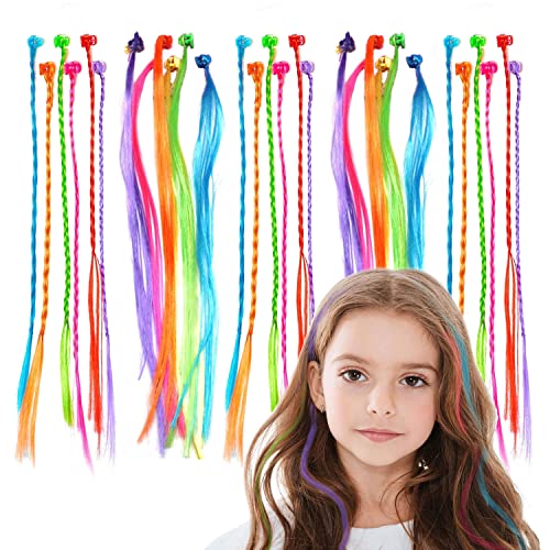 MIVAIUN 30 Stück Kinder Bunte Haarsträhnen mit Haarclips, Neon Haarverlängerungen für Kinder Mädchen, Kinder Haarverlängerungen mit Haarspangen, Kinder Haarschmuck, Zöpfe Extensions Haare (30 Stück) von MIVAIUN