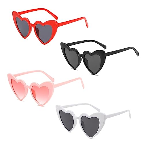 MIVAIUN 4 Stück Herz Sonnenbrille Damen, Vintage Katzenauge Sonnenbrille, Fashion heart Sonnenbrille, Retro Nette Prom-Brille Herren, Vintage Sonnenbrillen Set, UV400 von MIVAIUN