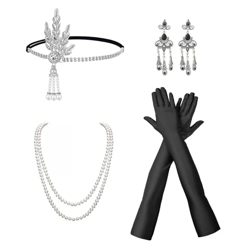 MIVAIUN 5 Stück 20er Jahre Accessoires Gatsby Accessoires, 1920er Flapper Great Gatsby Accessoires Set mit Stirnband Halskette Ohrringe, Mode Retro Kostüm Damen, Flapper Zubehör Set (5 Pcs) von MIVAIUN