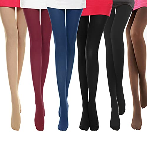 MIVAIUN 6 Paar Strumpfhosen Damen Thermo Strumpfhose Plüschstrümpfe Pantyhose Wärmende Strumpfhose Warmer Leggings magische Strumpfhosen 100 Den Schwarz Hautfarben Marine Blau Braun Rot(6 Paar) von MIVAIUN