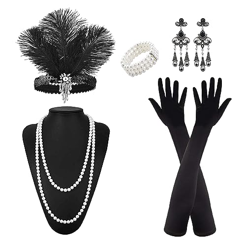 MIVAIUN 6 Stück 20er Jahre Kostüm Damen, 1920s Kostüm Damen Flapper Accessoires Set Gatsby Accessoires Damen, 1920s Charleston Gatsby Retro Kostüm, 20er Jahre Accessoires, Gatsby Kleider (6 Stück) von MIVAIUN