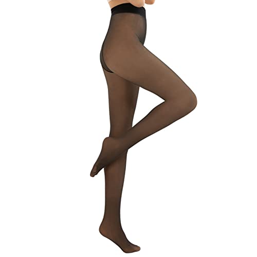 MIVAIUN Strumpfhosen Damen Winter Thermo Strumpfhose gefüttert Gefälschte Durchscheinend Plüschstrümpfe Pantyhose Wärmende Strumpfhose Warmer Leggings Einheitsgröße (Schwarz) von MIVAIUN