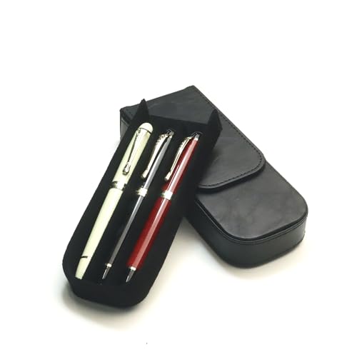 MIVLXLX Federmäppchen aus Leder für drei Füllfederhalter, Tintenroller und Bleistifte, Geschenkwahl für Mann/Frau/Büro (schwarz) von MIVLXLX