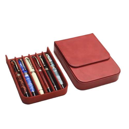 MIVLXLX Lederetui für 6 Füllfederhalter/Bleistifte, handgefertigt, Magnetverschluss mit Schubladen-Design, Geschenkidee für Mann/Frau/Büro, 6 Fächer (rot) von MIVLXLX