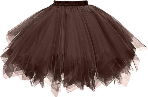 MIVORA Damen Tüllrock 50er, Elastisch Ballett Tutu Rock Petticoat Unterrock Tütü Rock, Ballet Tanzrock Rockabilly Tanzkleid Ballkleid Kurz Retro Cosplay Kostüme Prom Abendkleider(Braun) von MIVORA