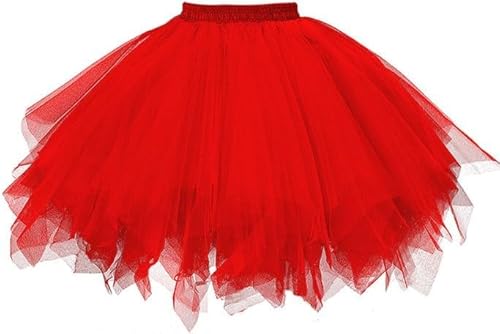 MIVORA Damen Tüllrock 50er, Elastisch Ballett Tutu Rock Petticoat Unterrock Tütü Rock, Ballet Tanzrock Rockabilly Tanzkleid Ballkleid Kurz Retro Cosplay Kostüme Prom Abendkleider(Rot) von MIVORA