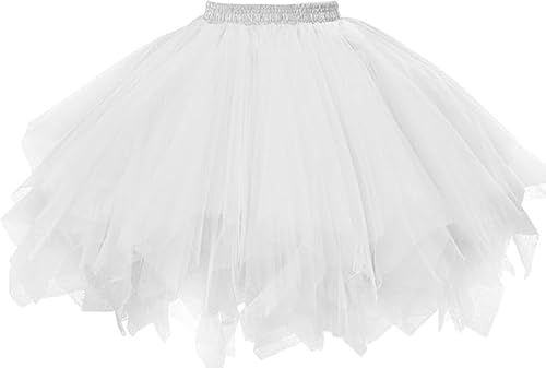 MIVORA Damen Tüllrock 50er, Elastisch Ballett Tutu Rock Petticoat Unterrock Tütü Rock, Ballet Tanzrock Rockabilly Tanzkleid Ballkleid Kurz Retro Cosplay Kostüme Prom Abendkleider(Weiß) von MIVORA