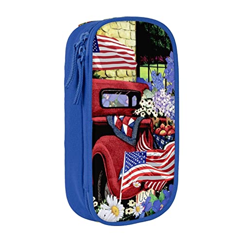 MIWOIE 4. Juli Patriotisches Old Red Truck Federmäppchen Federmäppchen Federmäppchen Tragbares Federmäppchen Büro, blau, Einheitsgröße, Lässiger Tagesrucksack von MIWOIE