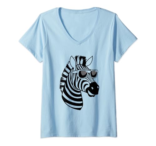 Damen Lustiges Zebra mit Sonnenbrille T-Shirt mit V-Ausschnitt Damen Lustiges Zebra mit Sonnenbrille T-Shirt mit V-Ausschnitt von MIX Tier Kostüm Designs