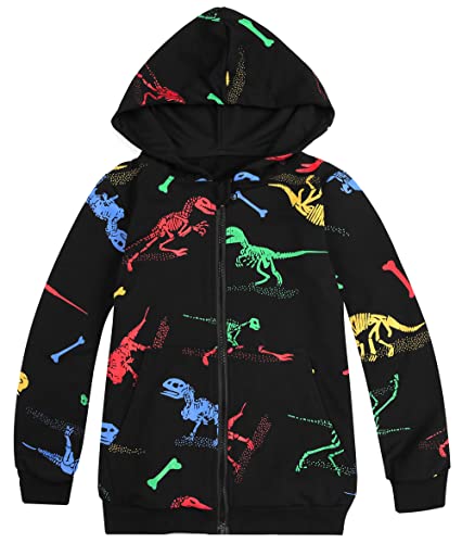 MIXIDON Kapuzenjacke Jungen Sweatjacke für Kinder Zip Up Hoodie Jungen Dinosaurier Kapuzenpullover Jungs Muster 4, 10 Jahre von MIXIDON