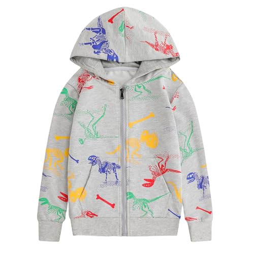 MIXIDON Kapuzenjacke Jungen Sweatjacke für Kinder Zip Up Hoodie Jungen Dinosaurier Kapuzenpullover Jungs Muster 6, 10 Jahre von MIXIDON