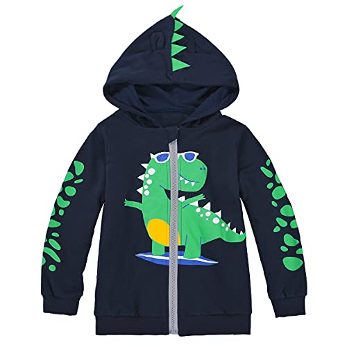 MIXIDON Kinder Kapuzen Jungen Pullover Dinosaurier Reißverschluss Sweat Shirt Kopfbedeckung Jacke Muster 2 2 Jahre von MIXIDON