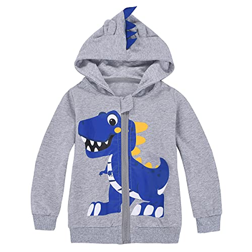 MIXIDON Kinder Kapuzen Jungen Pullover Dinosaurier Reißverschluss Sweat Shirt Kopfbedeckung Jacke Muster 3 2 Jahre von MIXIDON