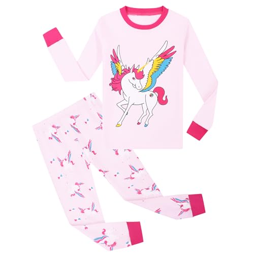 MIXIDON Mädchen Schlafanzu Baumwolle Kinder Langarm Pyjama 98 104 110 116 122 128 134 140 146 von MIXIDON