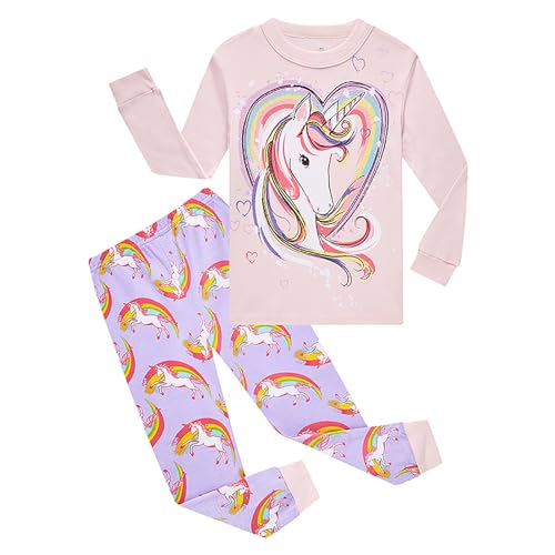 MIXIDON Mädchen Schlafanzu Baumwolle Kinder Langarm Pyjama 98 104 110 116 122 128 134 140 146 von MIXIDON