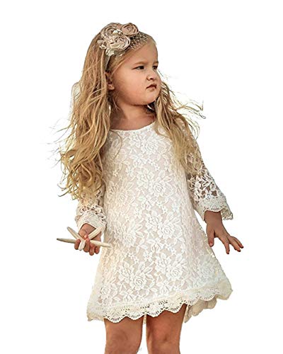 MIXIDON Mädchen Spitzenkleid Blumenhochzeit Besticktes Prinzessin Partykleid1-2 Jahre von MIXIDON