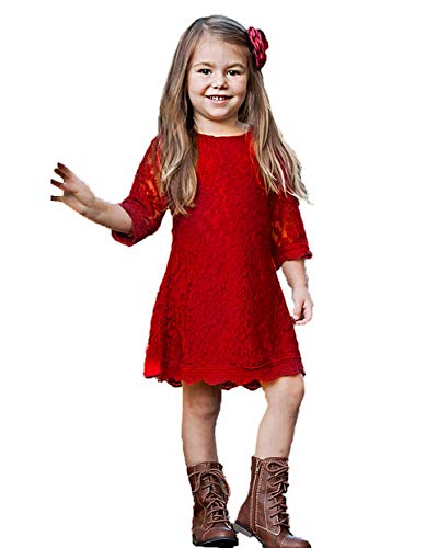 Mädchen Kleid Kinder Kleider Baumwolle Einfarbig Weihnachten Langarmkleid A-Linie Freizeitkleid Festlich Prinzessin Herbst Winter Swing Kleid von MIXIDON