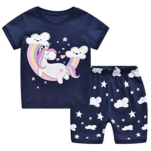 Mixidon Mädchen Schlafanzug, Sommer, kurze Sets, Nachtwäsche, 100 % Baumwolle, Kleinkind-Pyjama, Kleider-Größe 2 - 10 Jahre Gr. 116, Unicorn4 von MIXIDON