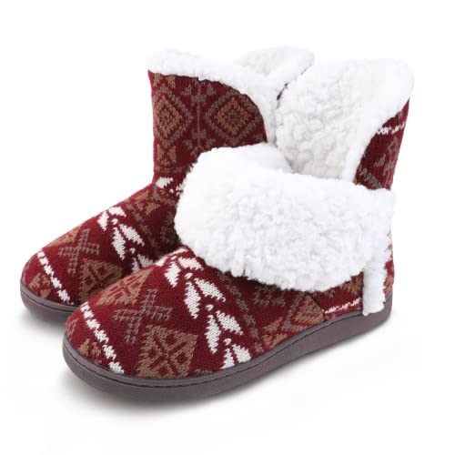MIXIN Damen Hausschuhe Hüttenschuh Warme Homeboots Winter Pantoffeln für Erwachsene Rot Size EU 36 37 von MIXIN