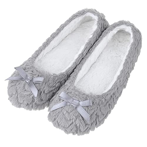 MIXIN Hausschuhe Damen Warm Weiche Pantoffel Home Ballerina Slippers für Drinnen Grau von MIXIN