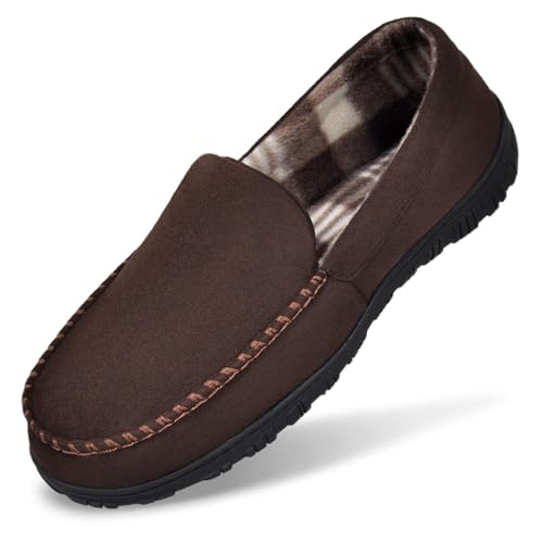 MIXIN Herren Mokassins Hausschuhe für Männer Memory Foam Slip On Schuhe für Innen & Außen Braun 46 von MIXIN