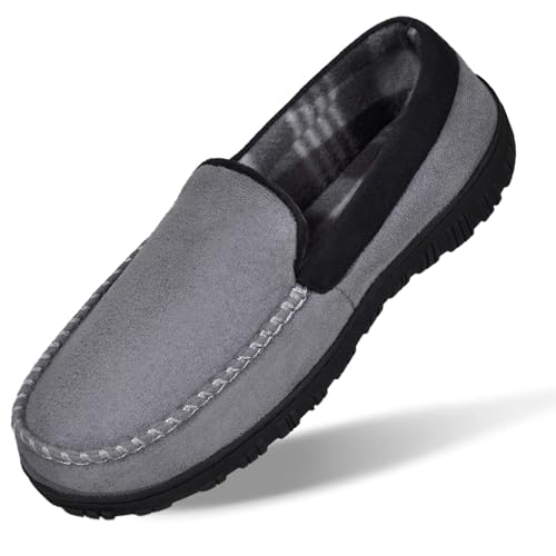 MIXIN Herren Mokassins Hausschuhe für Männer Memory Foam Slip On Schuhe für Innen & Außen Grau 44 von MIXIN