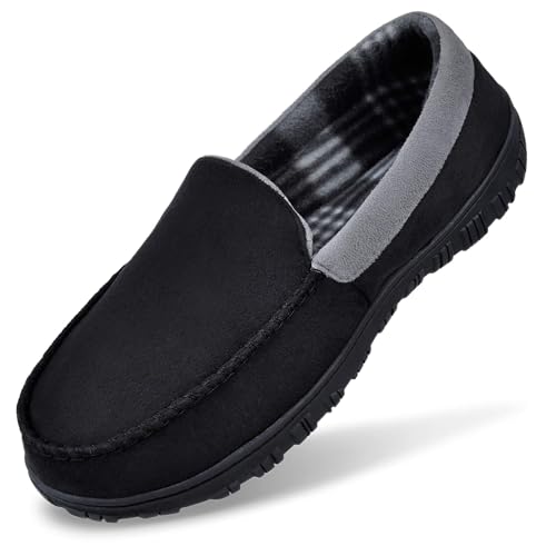 MIXIN Herren Mokassins Hausschuhe für Männer Memory Foam Slip On Schuhe für Innen & Außen Schwarzgrau 42 von MIXIN