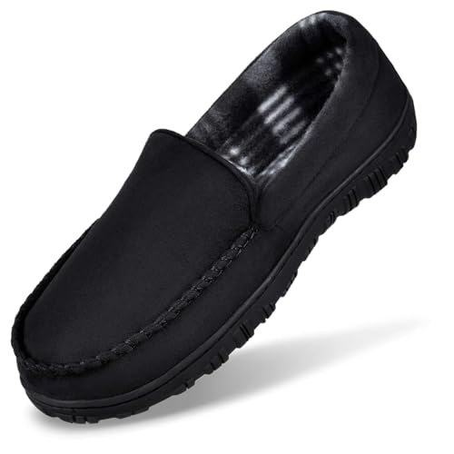 MIXIN Herren Mokassins Hausschuhe für Männer Memory Foam Slip On Schuhe für Innen & Außen Schwarz 46 von MIXIN