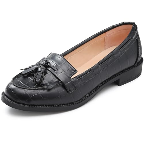 MIXIN Loafer Schuhe für Damen Slip on Mokassins Schwarz Casual Flats für das Fahren Arbeit Büro Wildleder Ballettschuhe Size 36 von MIXIN