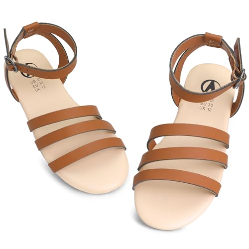 MIXIN Mädchen Sandalen Open Toe Strappy Sommer Schuhe Kleid Sandalen für Mädchen Braun 31 von MIXIN