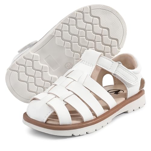 MIXIN Mädchen Sommer Sandalen Closed-Toe Antirutsch Premium Gummi Sohle Kleinkind Walkers Schuhe Weiß 23 von MIXIN