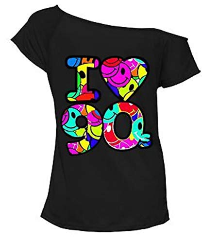 Frauen I Love 90s Kostüm Top Ladies Party Retro T-Shirt Top 90er Jahre Top Party Henne Nacht Gr. 50-52, Schwarz von MIXLOT