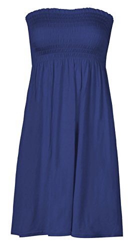 MIXLOT Damen Sommerkleid Boobtube Bandeau trägerlos Einfarbig Tops Damen Strandkleid Freizeitkleidung Größe 36-50, navy, 34-36 von MIXLOT