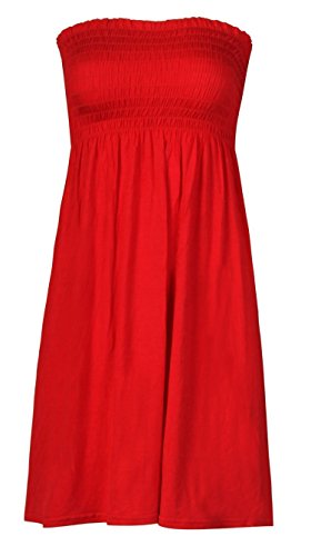 MIXLOT Damen Sommerkleid Boobtube Bandeau trägerlos Einfarbig Tops Damen Strandkleid Freizeitkleidung Größe 36-50, rot, 42/44 von MIXLOT