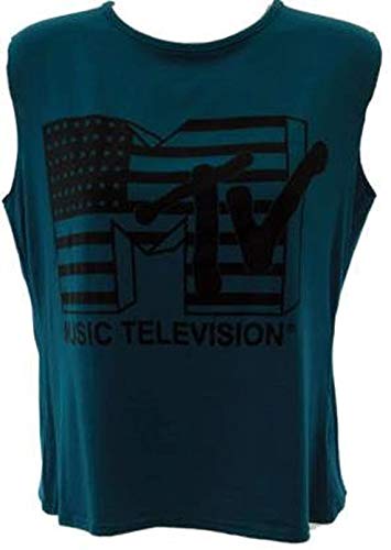 Neue sexy Damen MTV Musikfernsehdruck ärmellose Crop Top Frauen abgeschnitten lässig T-Shirt (blaugrün, 36-38) von MIXLOT