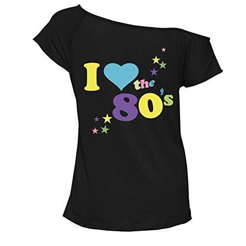 Womens ich Liebe 80er Jahre Kostüm Top Damen Retro-Partys Popstar T-Shirt Top 1980er Jahre Party Top Henne Nacht Hirsch tun (schwarz, M/L 40-42) von MIXLOT