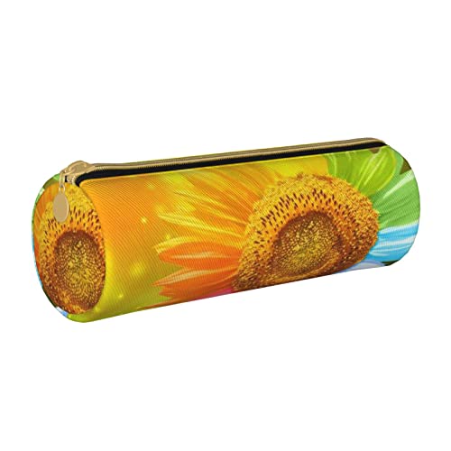 MIXMEY Federmäppchen, Motiv Sonnenblumen, Leder, Federmäppchen und Kosmetiktasche – Beutel für Schreibwaren, weiß, Einheitsgröße, Kosmetikkoffer von MIXMEY