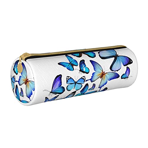 MIXMEY Federmäppchen, Schmetterlings-Design, Leder, Blau, weiß, Einheitsgröße, Kosmetikkoffer von MIXMEY
