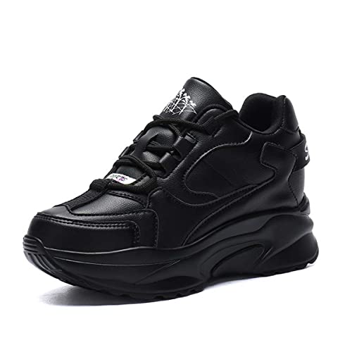MIXSEN Damen Sneaker Wedges Keilabsatz Leicht Plateau Walking Schuhe Turnschuhe Outdoor Freizeitschuhe 8CM(Schwarz,37) von MIXSEN