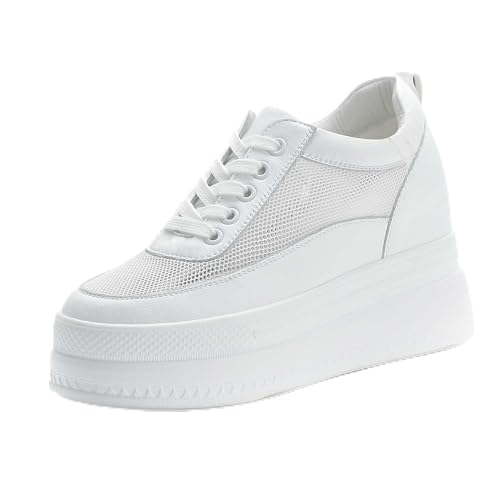 MIXSEN Damen Sneaker Wedges mit Keilabsatz Leder Dicken Sohlen Sportschuhe Turnschuhe Atmungsaktive Mesh 9CM Plateau Sneaker(Weiß-Mesh,38EU) von MIXSEN